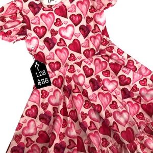 Heart Patterned Pink Kids Dress